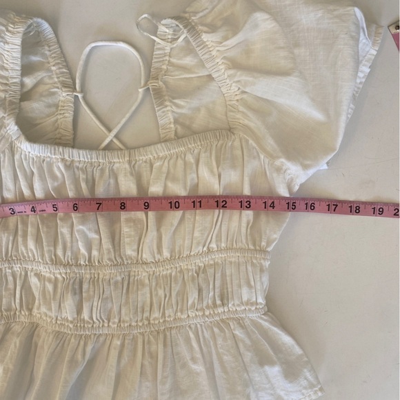 Free People || Phoebe Smocked Puff Sleeve Lace Up Open Back Top White XS - Picture 5 of 8